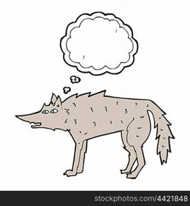 cartoon wolf with thought bubble