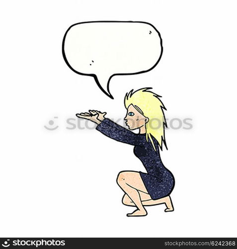 cartoon woman casting spel with speech bubble