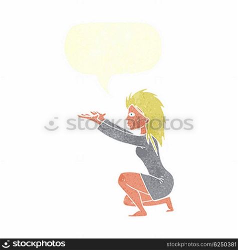 cartoon woman casting spel with speech bubble