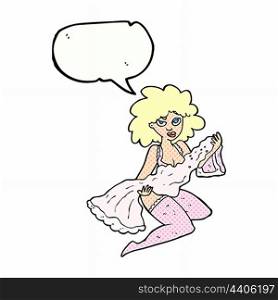 cartoon woman changing with speech bubble