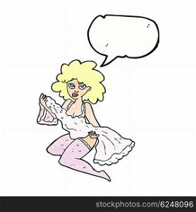 cartoon woman changing with speech bubble