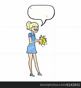 cartoon woman clapping hands with speech bubble