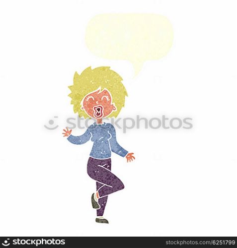 cartoon woman dancing with speech bubble