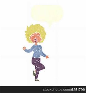 cartoon woman dancing with speech bubble