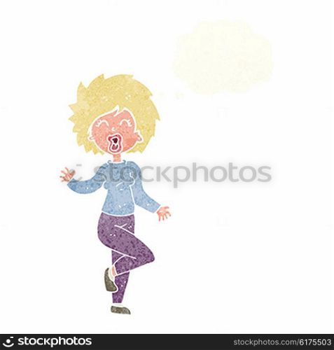 cartoon woman dancing with thought bubble