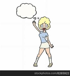 cartoon woman dancing with thought bubble