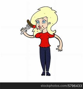 cartoon woman eating hotdog