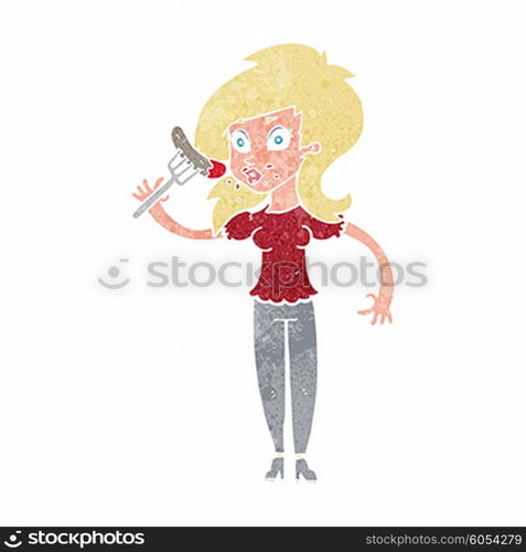 cartoon woman eating hotdog