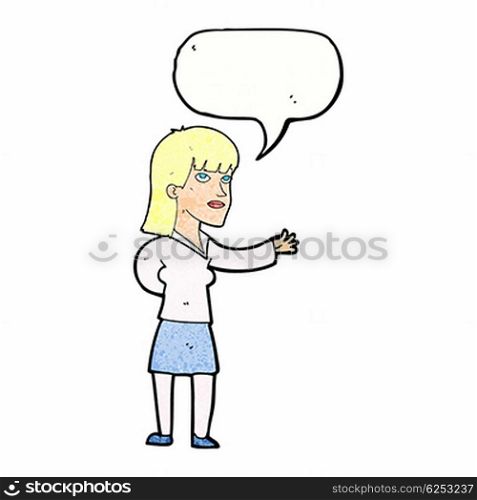 cartoon woman explaining with speech bubble