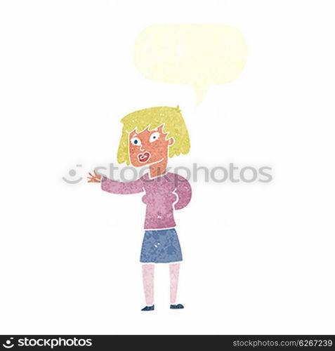 cartoon woman explaining with speech bubble