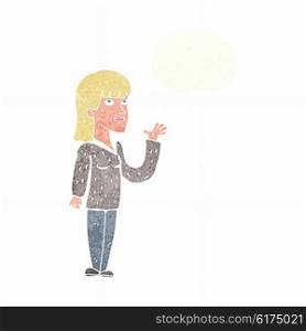 cartoon woman explaining with thought bubble