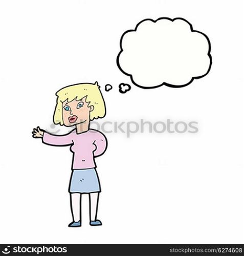 cartoon woman explaining with thought bubble