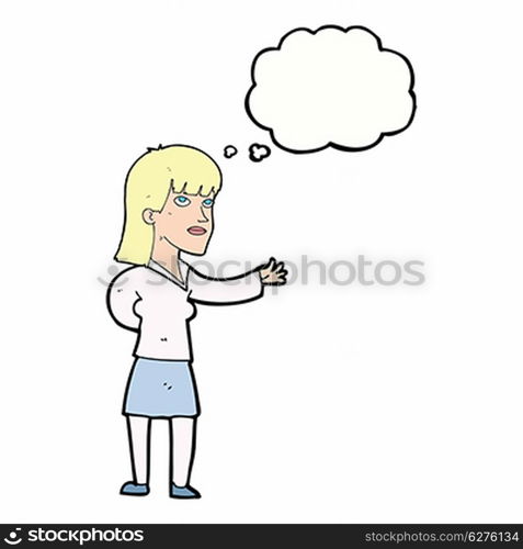 cartoon woman explaining with thought bubble