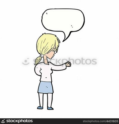 cartoon woman gesturing with speech bubble