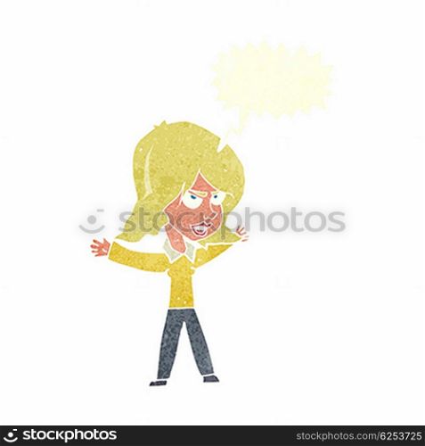 cartoon woman gesturing with speech bubble