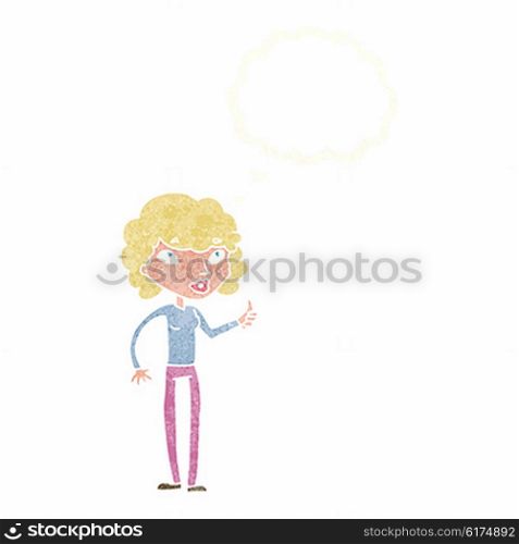 cartoon woman giving thumbs up symbol with thought bubble
