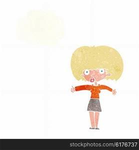 cartoon woman giving thumbs up symbol with thought bubble