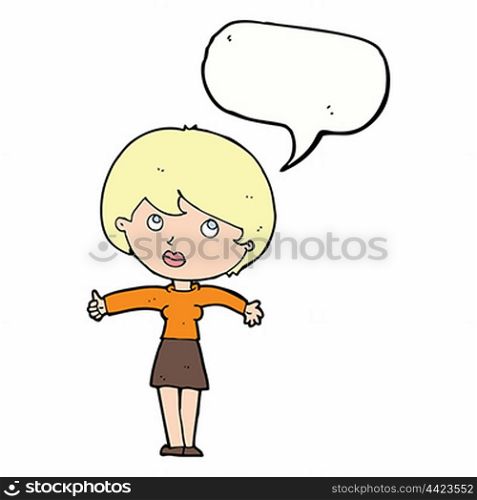 cartoon woman giving thumbs up with speech bubble