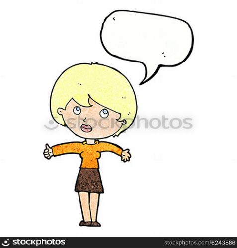 cartoon woman giving thumbs up with speech bubble