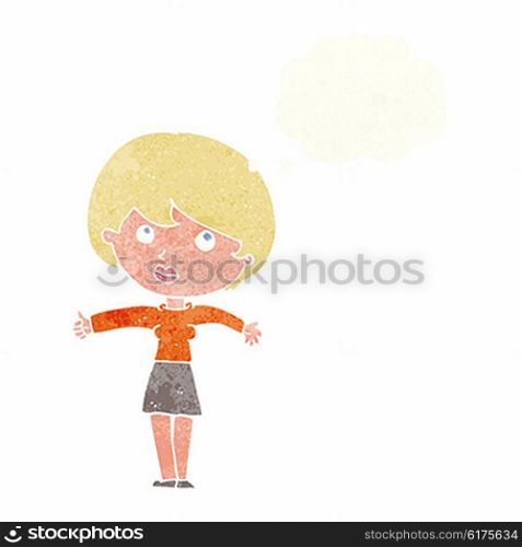 cartoon woman giving thumbs up with thought bubble