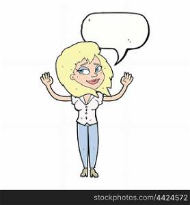 cartoon woman giving up with speech bubble
