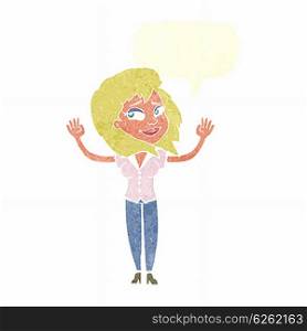 cartoon woman giving up with speech bubble