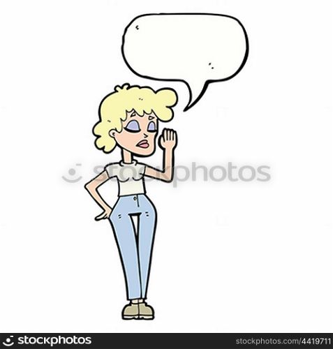 cartoon woman ignoring with speech bubble
