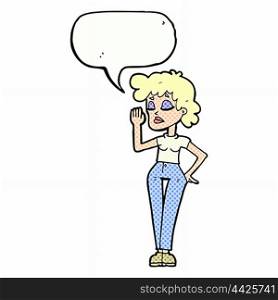cartoon woman ignoring with speech bubble