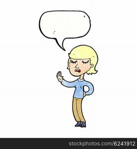 cartoon woman ignoring with speech bubble