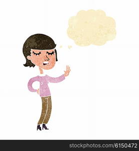 cartoon woman ignoring with thought bubble