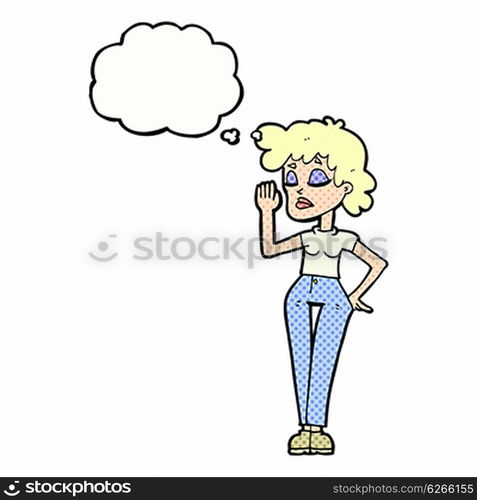 cartoon woman ignoring with thought bubble