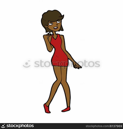 cartoon woman in cocktail dress
