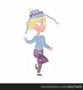 cartoon woman in knitted hat