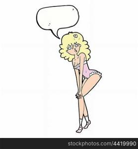 cartoon woman in lingerie with speech bubble