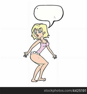 cartoon woman in lingerie with speech bubble