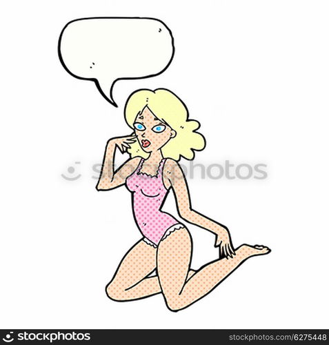 cartoon woman in lingerie with speech bubble