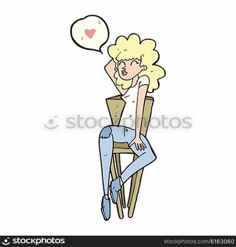 cartoon woman in love posing on chair