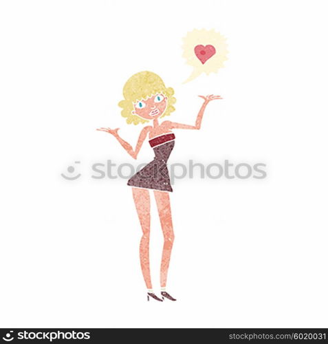 cartoon woman in love shrugging shoulders