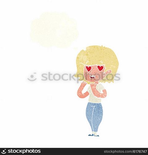 cartoon woman in love with thought bubble