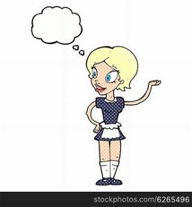 cartoon woman in maid costume with thought bubble