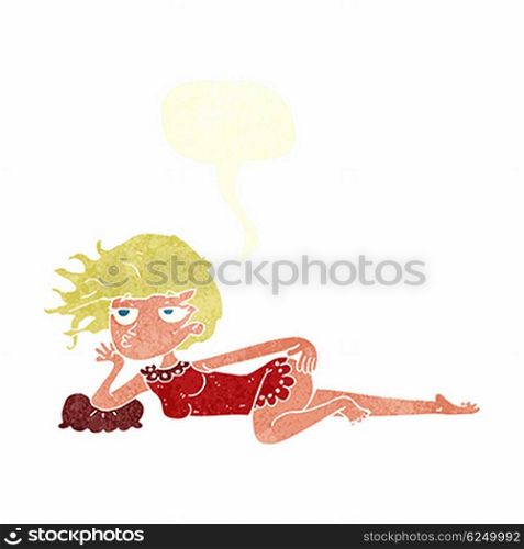 cartoon woman in sexy pose with speech bubble