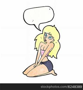 cartoon woman in skimpy clothing with speech bubble