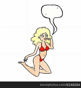 cartoon woman in underwear looking speechful with speech bubble