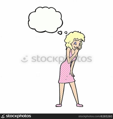 cartoon woman laughing with thought bubble
