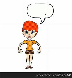 cartoon woman looking annoyed with speech bubble