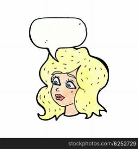 cartoon woman looking concerned with speech bubble