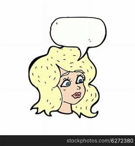 cartoon woman looking concerned with speech bubble