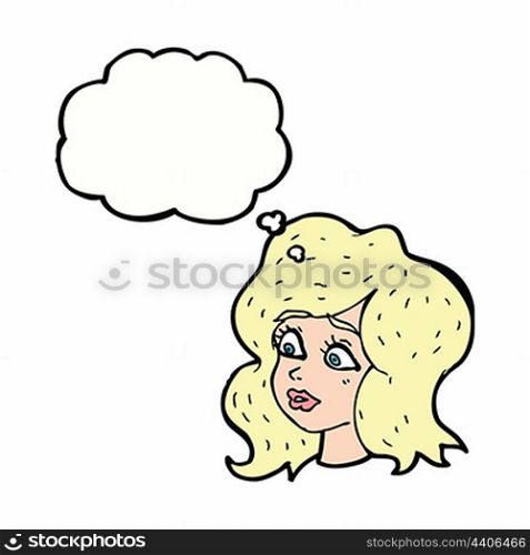 cartoon woman looking concerned with thought bubble