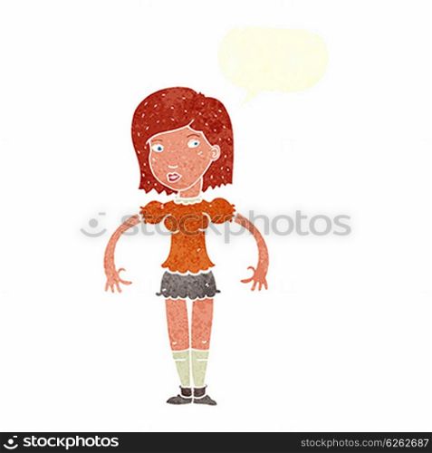 cartoon woman looking sideways with speech bubble