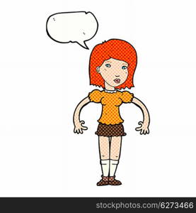 cartoon woman looking sideways with speech bubble